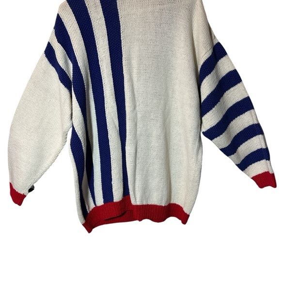 Vintage 90's Maria Christina Flag Cardigan Women's Large(?) Hand Knit Nautical - Picture 2 of 7